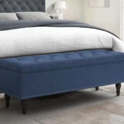 Navy Fabric Ottoman 50.8 in. x 17.1 in. x 18.5 in. Bench For Bedroom End Of Bed