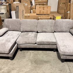 U-Shaped Sofa Couch with Linen Fabric, 4 Seat 