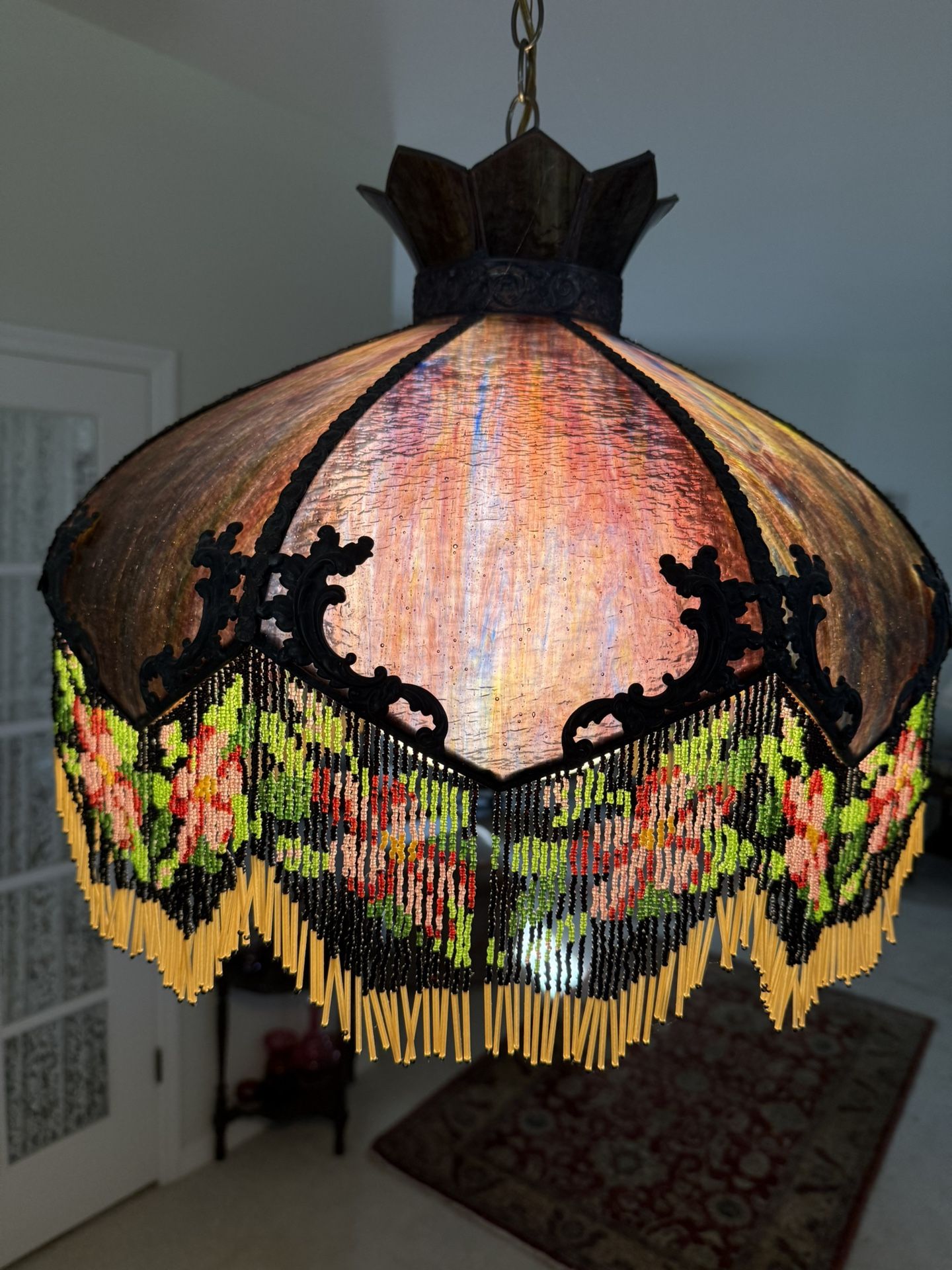 Vintage Tiffany-Style Stained Glass Light Fixture
