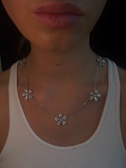 20CT Total Weight Five Flower Lab Grown Diamond Necklace 14K White Gold