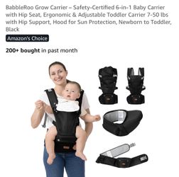 Baby Carrier with Hip Seat, Ergonomic & Adjustable Toddler Carrier 7-50 lbs with Hip Support, Hood for Sun Protection, Newborn to Toddler, Black