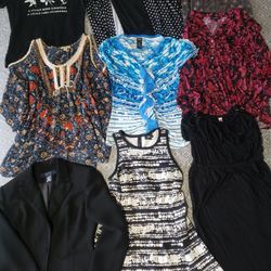 Women's Size Medium Clothes Collection! Black Blazer (8), Black & White Dress, Black Dress & Variety Of Tops! Price For All!