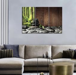 Wall Art Bamboo Canvas Green Spa Wooden Background