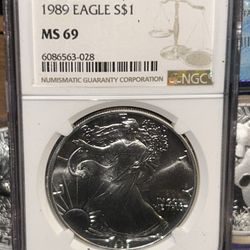 1989 MS 69 American walking liberty silver dollar graded by NGC