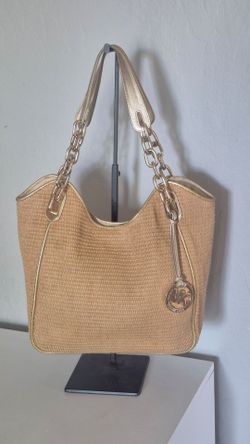 Michael Kors Straw and Gold Accent Purse