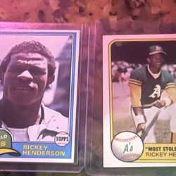 LOT- RICKEY HENDERSON NM+ 1981 & 82 Baseball Card
