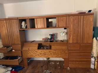 Huge oak headboard with drawers