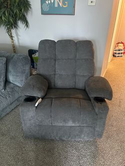 Grey Power Recliner with Cup Holders