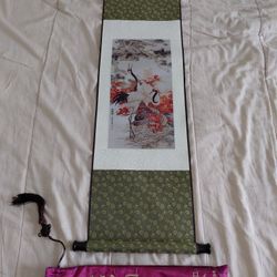 Chinese Silk Wall Art Hanging 2 Cranes 
