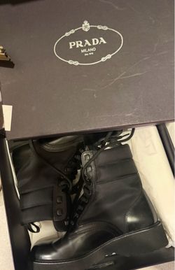 Prada Black Leather Combat Boots