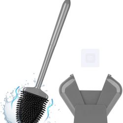 Toilet Brush and Holder Set for Bathroom,Silicone Toilet Brush with Quick-Drying Holder,Toilet Cleaner Brush Flexible Silicone Bristle,Automatically O