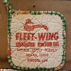 Vintage FLEET-WING Gasoline Motor OIL Pot Holder - Santa Claus Advertising