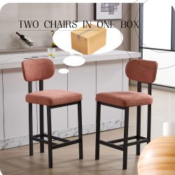 Bar Stools Set of 2, 26 inch Modern Upholstered Fabric Counter Height Barstools, Kitchen Island Chairs with Black Metal Legs for Dining Room/Kitchen I