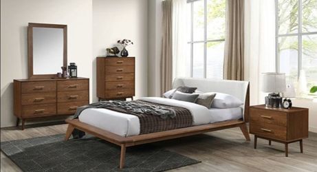Brand New Walnut & Beige 4pc Queen Bedroom Set (Available in Eastern King)
