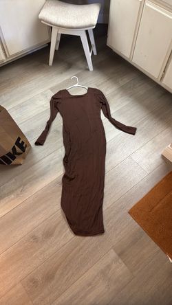 Brown Long Sleeve Midi Dress