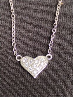 White Gold Pave Heart Charm  On Sterling Anklet 