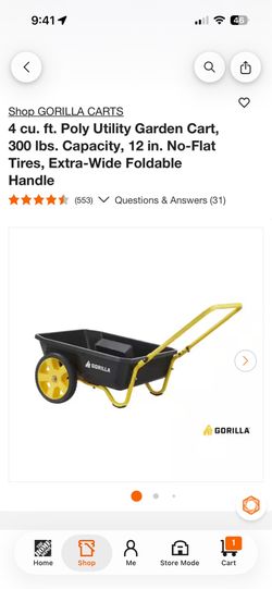 GORILLA 4 cu. ft. Poly Utility Garden Cart, 300 lbs. Capacity, 12 in. No-Flat Tires, Extra-Wide