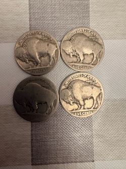 Lot of 4 Vintage Buffalo Nickels – U.S. 5 Cent Coins – Indian Head