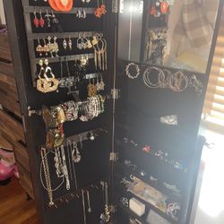 Dark Brown Mirror With Jewelry Storage