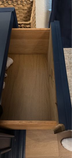 Vintage navy blue dresser purchased from twigs and twine