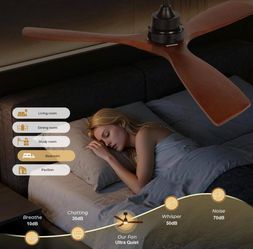 MultiEase 52" Matte Black Solid Wood LED Ceiling Fan w/ Remote