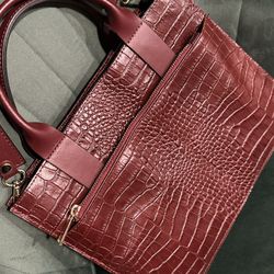 Leather Shoulder Bag, Burgundy, New 