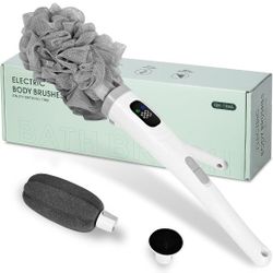 Electric Body Brush Back Scrubber for Shower - 3 in 1 Waterproof & Rechargeable with Long Handle, 3 Heads & 2 Speeds for Foam Generating, Cleansing, E