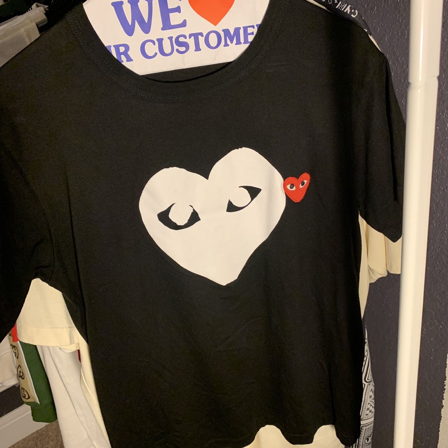 CDG Play T115 White Heart Tee In Black