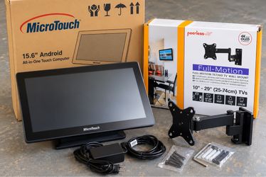 TWO NEW MicroTouch 15.6” Square KDS / Android Touchscreen POS + Peerless Wall Mount