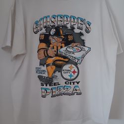 Vintage 90s Steel City  Pizza Break Thru Pittsburgh Steelers Tshirt 