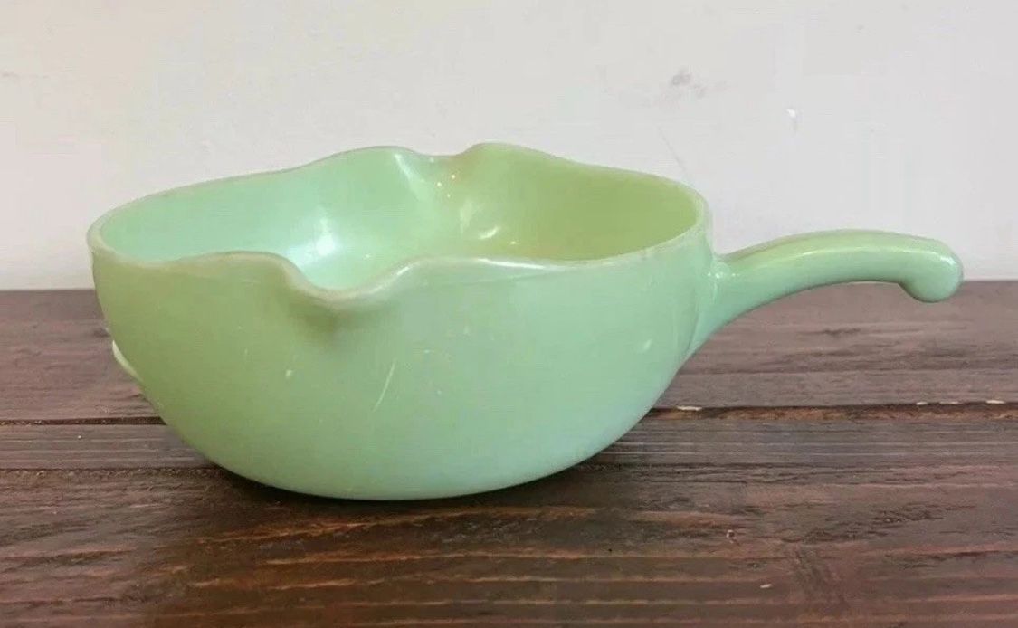 Fire King Jadeite Skillet Pan Bowl Oven Dish Double Spout Glass MCM Vintage