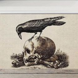 Home Kitchen Crow On A Skull Gothic Macabre Art Decorative for Front Door  Dining Room bedroom Bar restaurant living room garden Wall and Kitchen deco