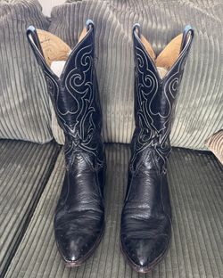 Men's VintageTony Lama black smooth ostrich skin boots, sz 9D gently used