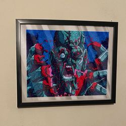 Custom art piece of tessai and bloody fingers ninja scroll on black frame
