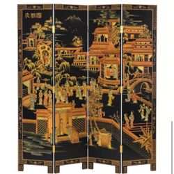 Oriental Furniture 6 ft. Black 4-Panel Courtyard Room Divider