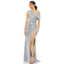 MAC DUGGAL ONE-SHOULDER RUCHED SEQUINED GOWN DRESS SIZE 4