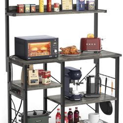 Baker's Rack with Power Outlet, Coffee Station, Microwave Oven Stand, Kitchen Shelf, Cart, 7-Tier Stand or Bar Table Organizer, for Spice, Pots and Pa