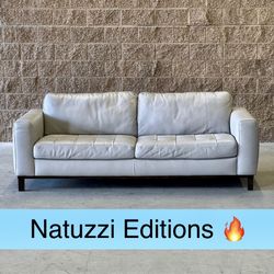 Beige Real Leather Couch Sofa by Natuzzi (DELIVERY AVAILABLE! 🚛💨)