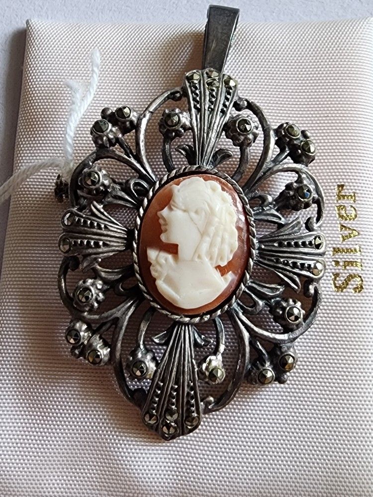 Sterling Silver Brooch With Cameo Also A Pendant