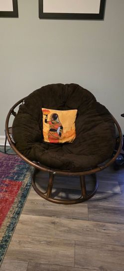 Rattan Papasan Chair with Dark Brown Cushion