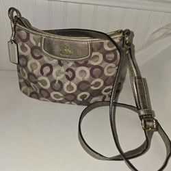 Coach Brown Gold  Logo Pattern Canvas Crossbody Bag