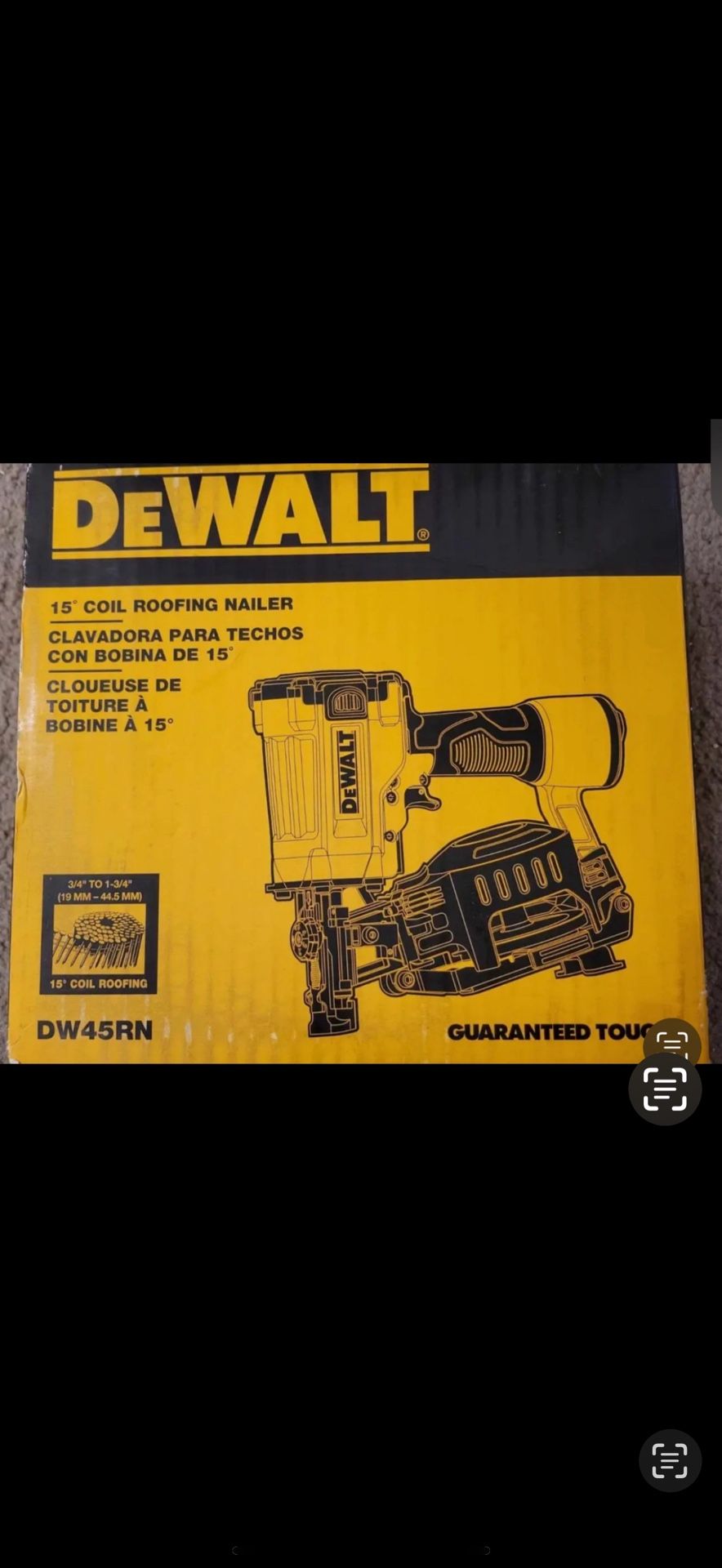 DEWALT DW45RN 15 Degree Coil Roofing Nailer . New IN BOX