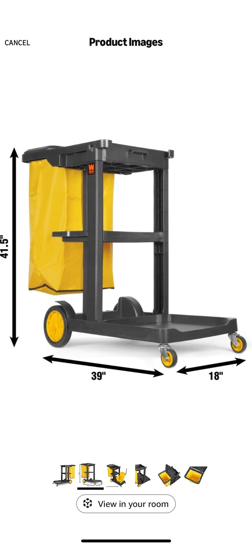 Janitorial Cart with 3 Shelves and 25-Gallon Vinyl Bag