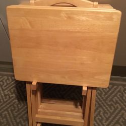 5 Pc. Set Oak TV Trays     Only one of trays shows wear.       Excellent Condition.      $50