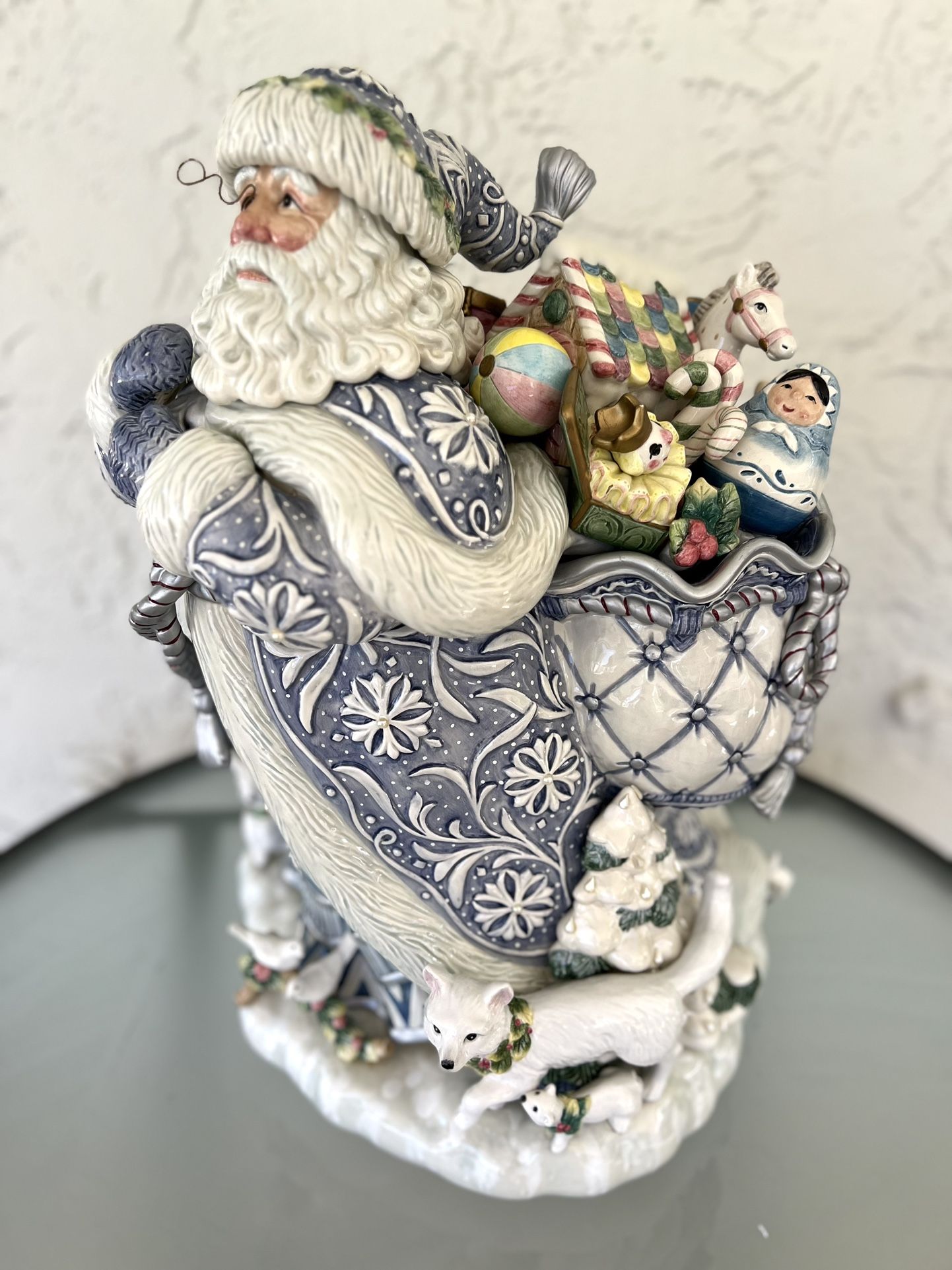 Huge Fitz & Floyd “Crystal Winter” Santa Ceramic Cookie Jar