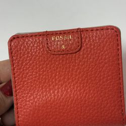 fossil red leather mini wallet