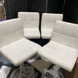Set of 4 White Adjustable Height Barstools