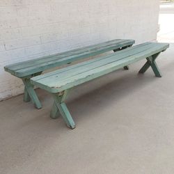 Two Long Wood Picnic Table Benches - $60