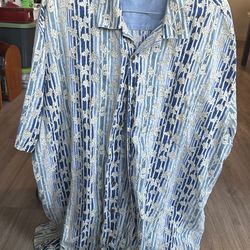 Tommy Bahama Men's  Blue Striped Floral Leaf Print Short Sleeve Shirt Size 3XT