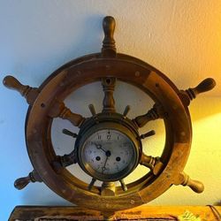 Adorno Timon Barco Madera Tallada Con Reloj Antiguo Mide 18 Plg